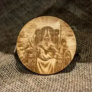 Odin with Valkyrie Viking Wooden Coaster
