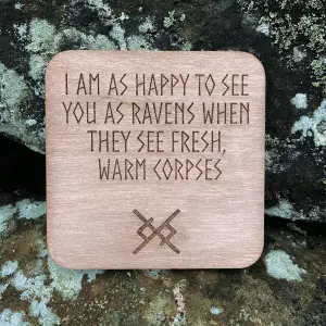 Personalised Raven - Fresh Warm Corpses - Wooden Coaster