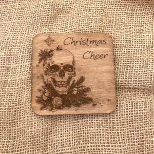 Christmas Skull Wooden Coaster - Christmas Cheer