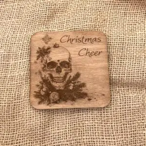 Christmas Skull Wooden Coaster - Christmas Cheer
